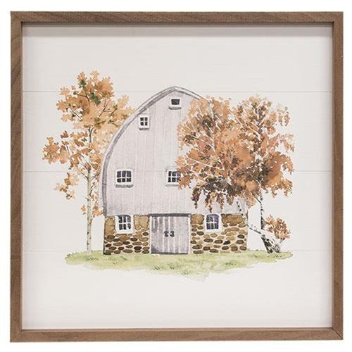 Early Autumn White Barn Watercolor Framed Print, 16"