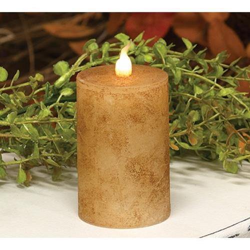 Grungy Tan LED Pillar Candle, 2" x 3" - The Fox Decor