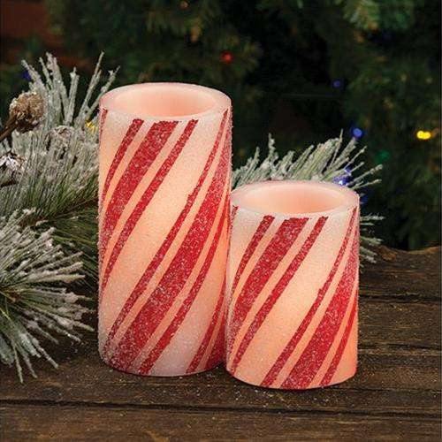 Multi-Stripe Candy Cane Timer Pillar Candle, 3" x 4"