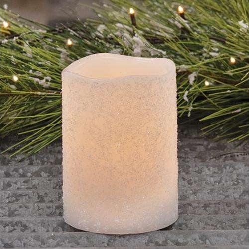 White Frosty Timer Pillar Candle, 3" x 4"