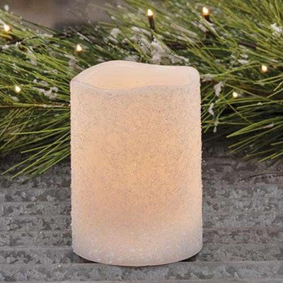 White Frosty Timer Pillar Candle, 3