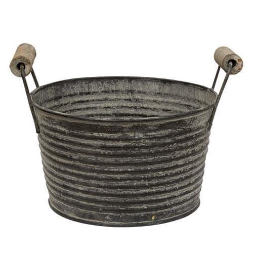 Mini Graywashed Washtub w/ Wood Handles - The Fox Decor