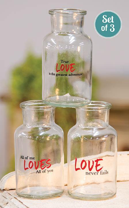 Love Never Fails Glass Bottle, 3/set - The Fox Decor