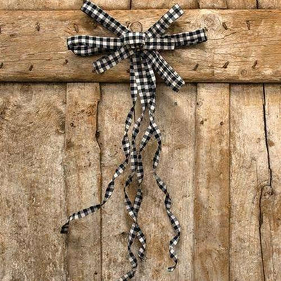 Black & White Plaid Curly Ribbon Bow Ornament