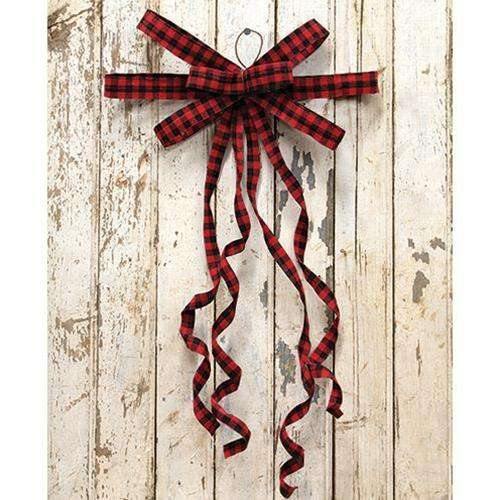 Red & Black Plaid Curly Ribbon Bow Ornament - The Fox Decor