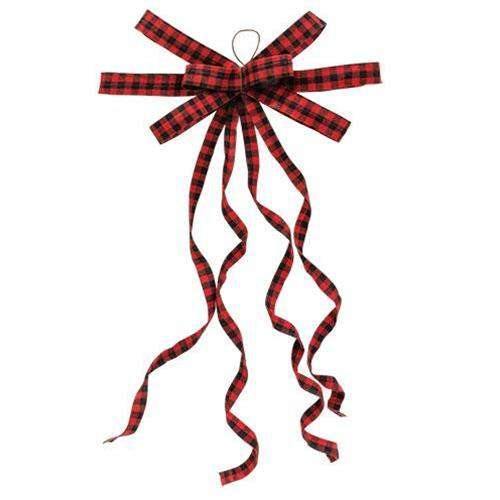 Red & Black Plaid Curly Ribbon Bow Ornament - The Fox Decor
