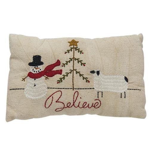 Snowman & Sheep Believe Decorative Christmas Pillow, 6" x 9" - The Fox Decor
