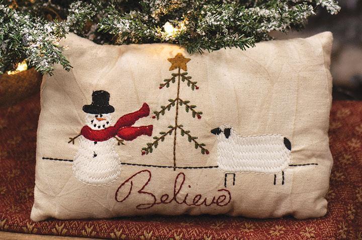 Snowman & Sheep Believe Decorative Christmas Pillow, 6" x 9" - The Fox Decor
