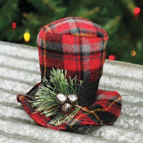 Red Plaid Snowman Hat, 3" x 5" - The Fox Decor