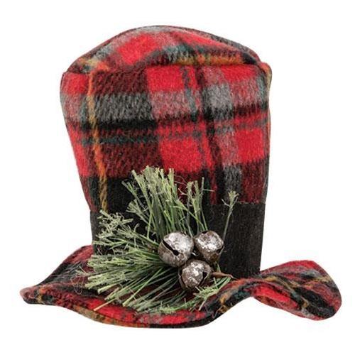 Red Plaid Snowman Hat, 3" x 5" - The Fox Decor