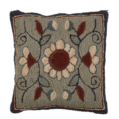 Gray Floral Hooked Pillow Poly Insert 18