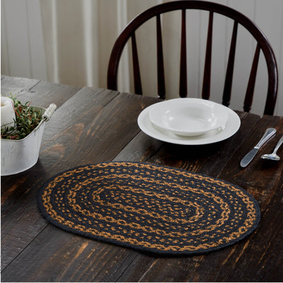 Black & Tan Jute Oval Placemat 12x18 VHC Brands