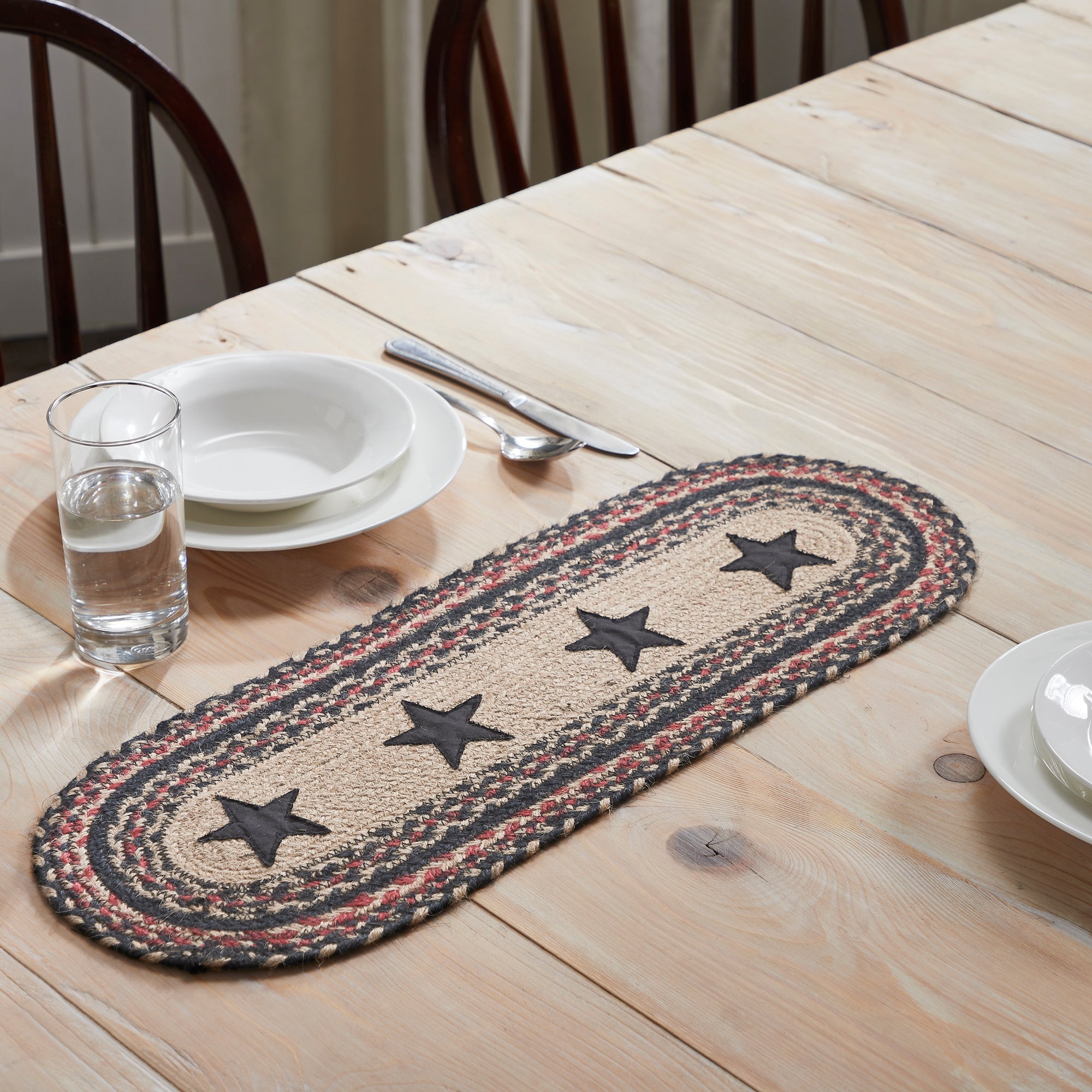 Colonial Star Jute Braided Oval Table Runner 8x24 VHC Brands