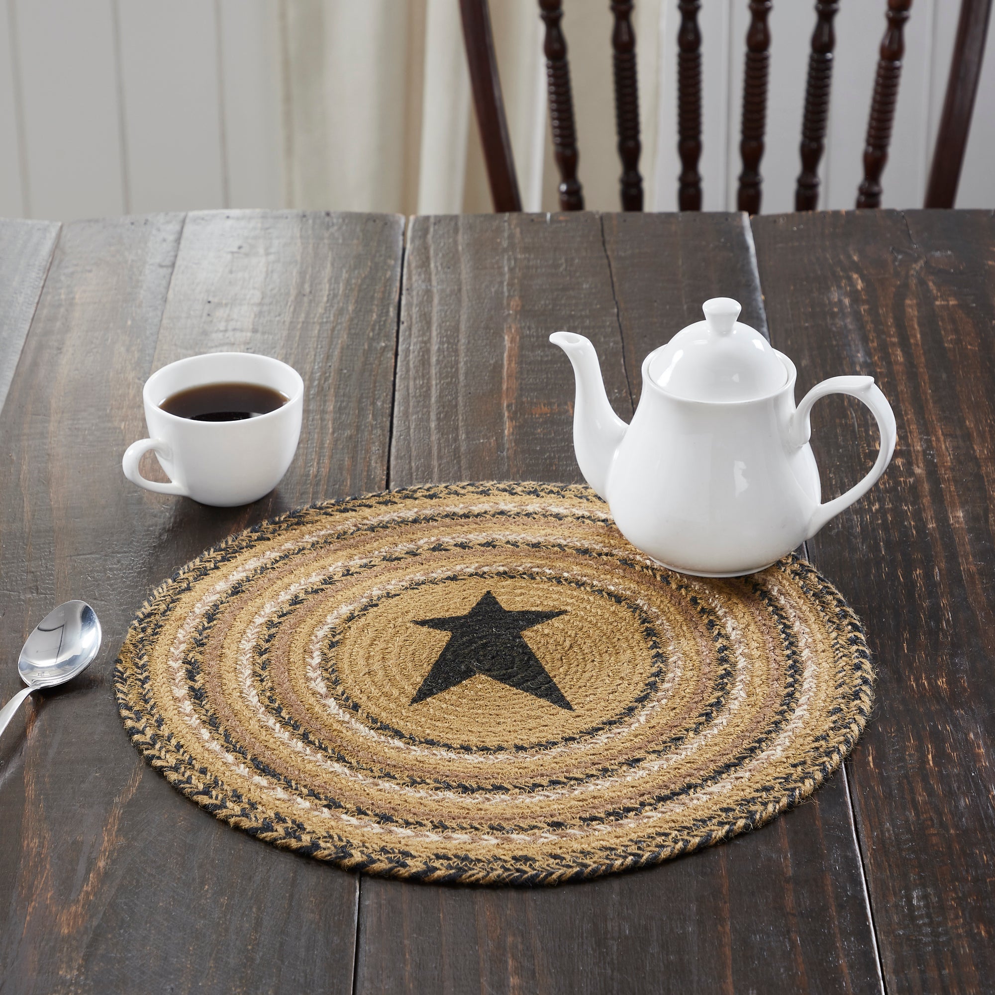 Kettle Grove Jute Braided Trivet Stencil Star 15" VHC Brands