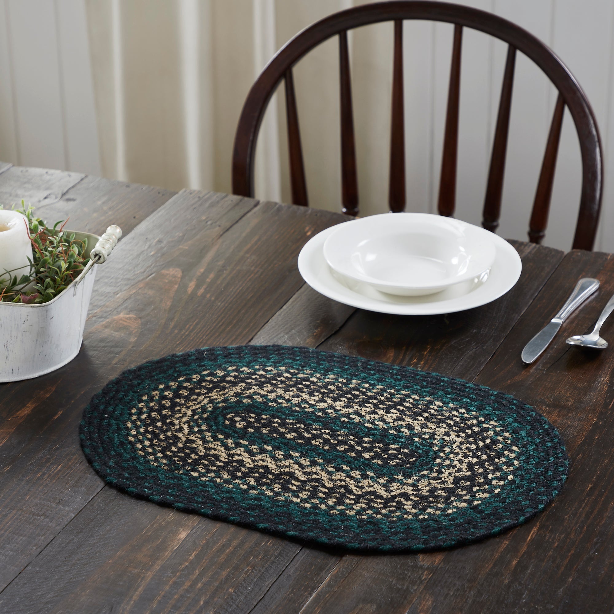 Pine Grove Jute Braided Oval Placemat 12"x18" VHC Brands
