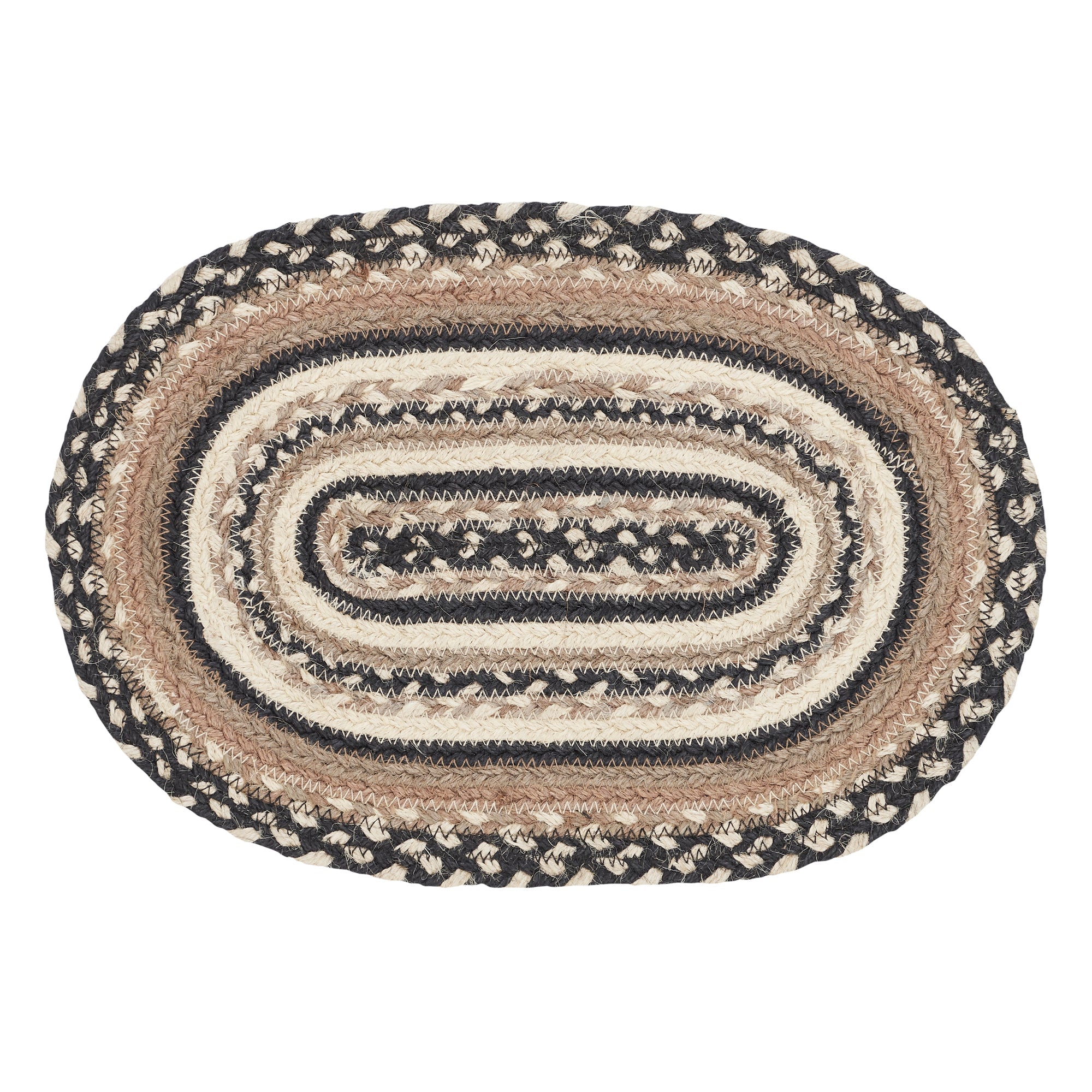 Sawyer Mill Charcoal Creme Jute Braided Oval Placemat 10"x15" VHC Brands