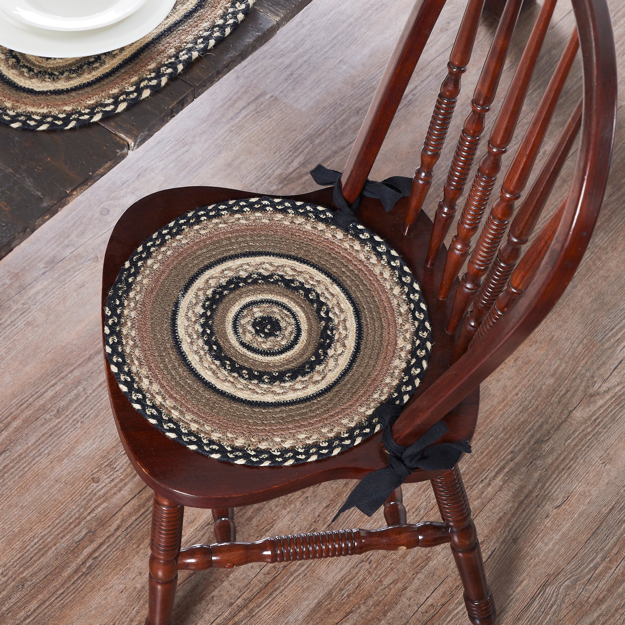 Sawyer Mill Charcoal Creme Jute Braided Chair Pad 15" VHC Brands