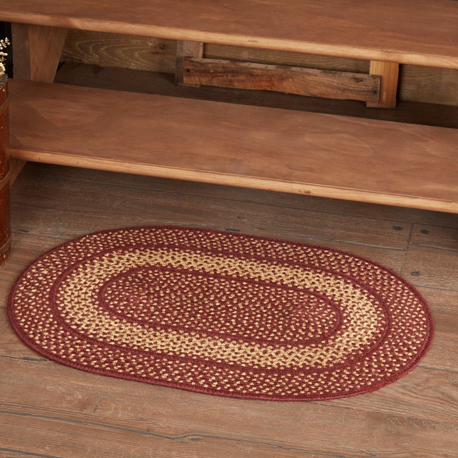 Burgundy Red Primitive Jute Braided Rug Oval 20"x30" with Rug Pad VHC Brands - The Fox Decor