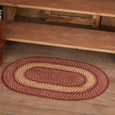 Burgundy Red Primitive Jute Braided Rug Oval 20