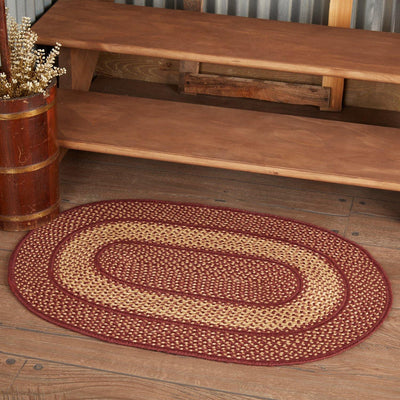 Burgundy Red Primitive Jute Braided Rug Oval 24