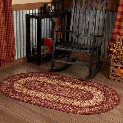 Burgundy Red Primitive Jute Braided Rug Oval 3'x5' with Rug Pad VHC Brands