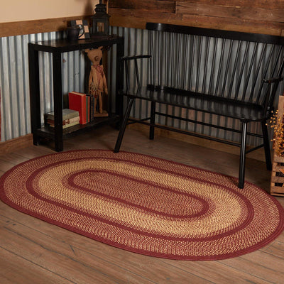 Burgundy Red Primitive Jute Braided Rug Oval 4'x6' with Rug Pad VHC Brands