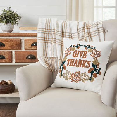 Wheat Plaid Give Thanks Pillow 18x18 VHC Brands