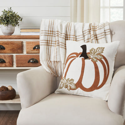 Wheat Plaid Pumpkin Pillow Cover 18x18 VHC Brands