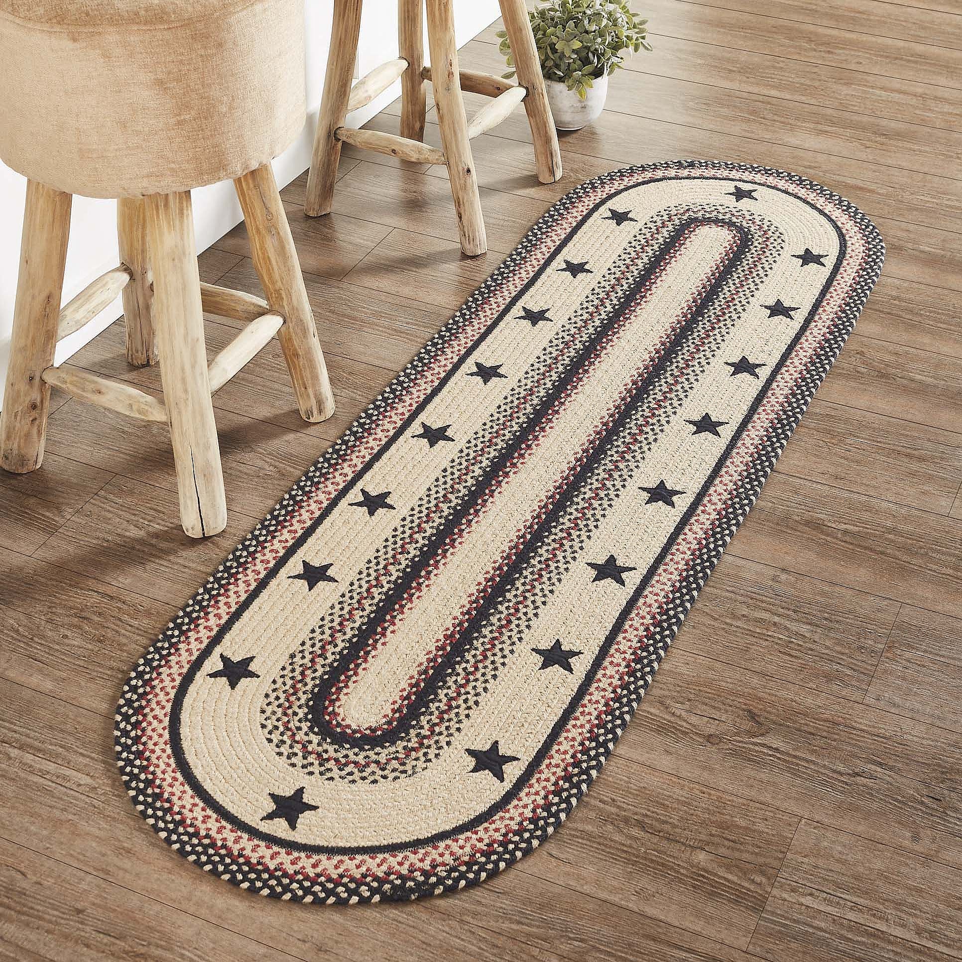 Colonial Star Jute Braided Rug/Runner Oval with Rug Pad 22"x72" VHC Brands