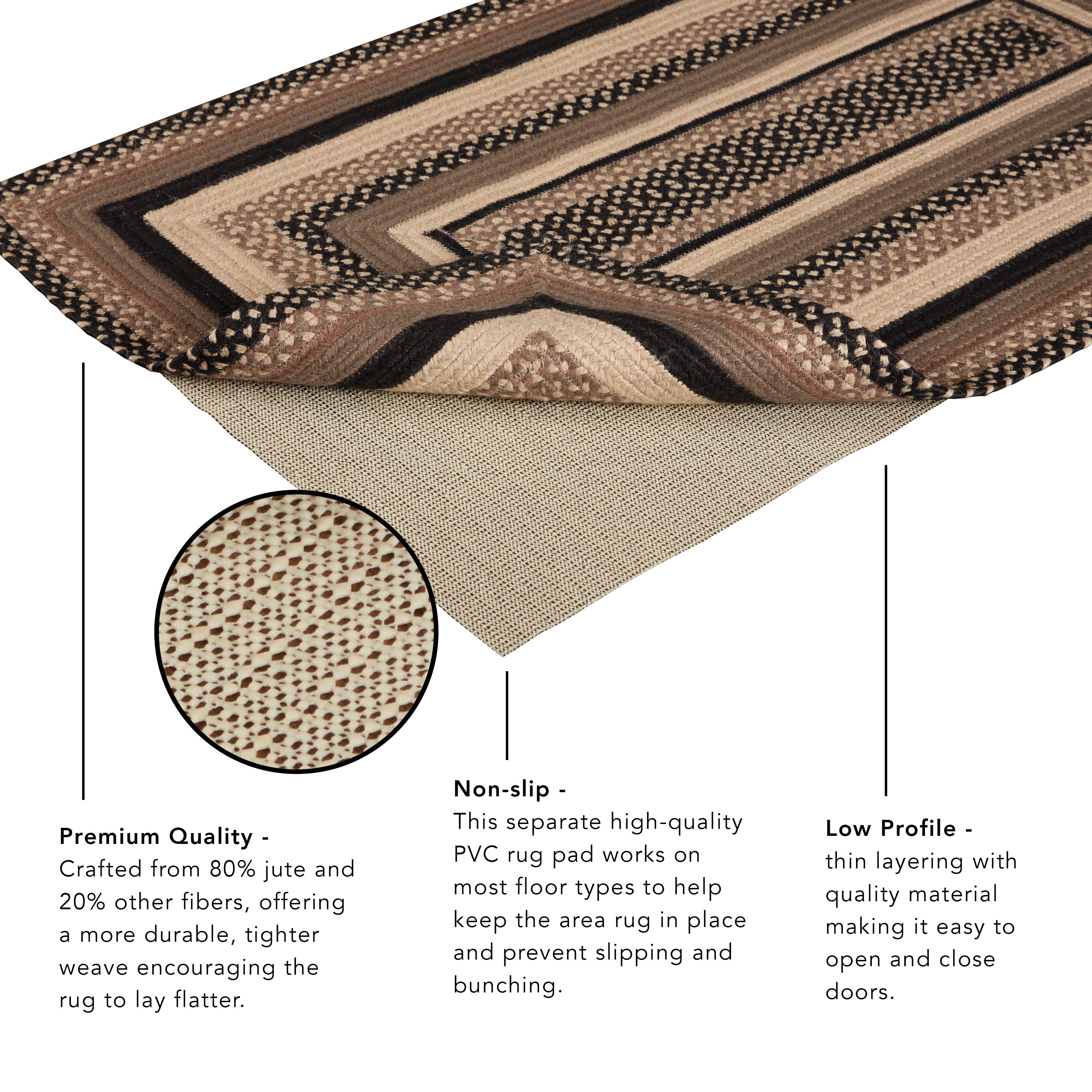 Beckham Jute Braided Rug Rect with Rug Pad 4'x6' VHC Brands