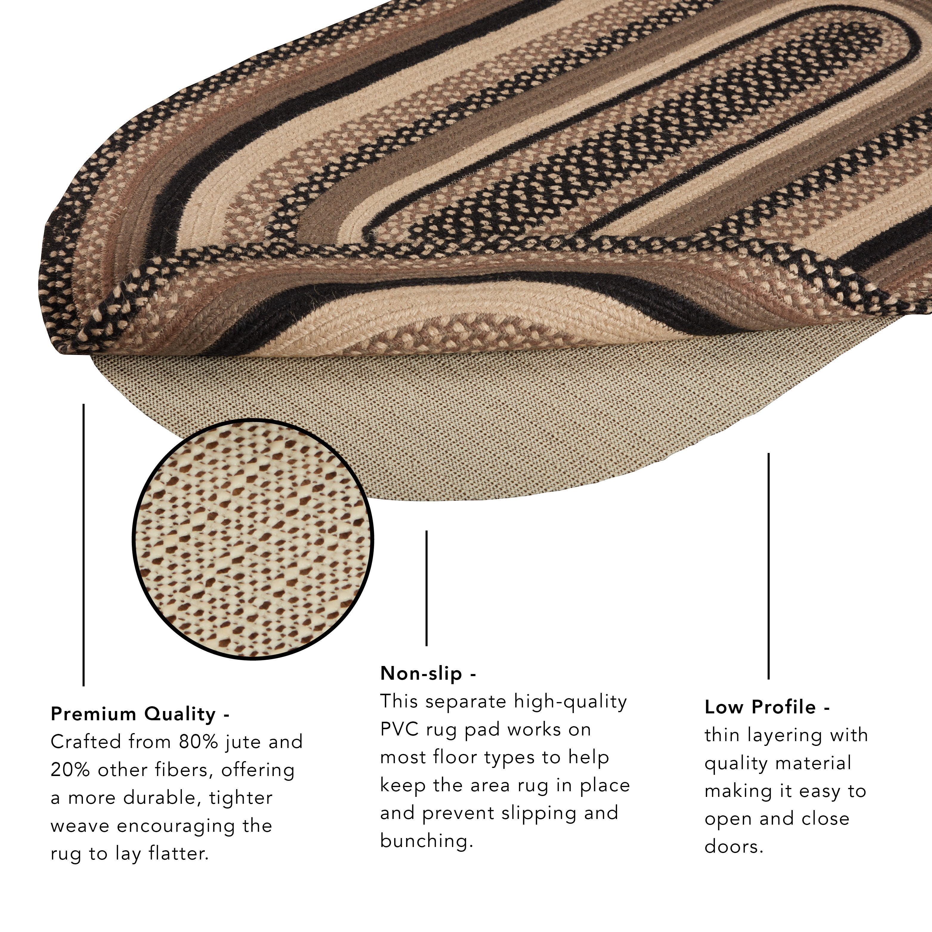 Cobblestone Jute Braided Rug Oval with Rug Pad 20x30 VHC Brands