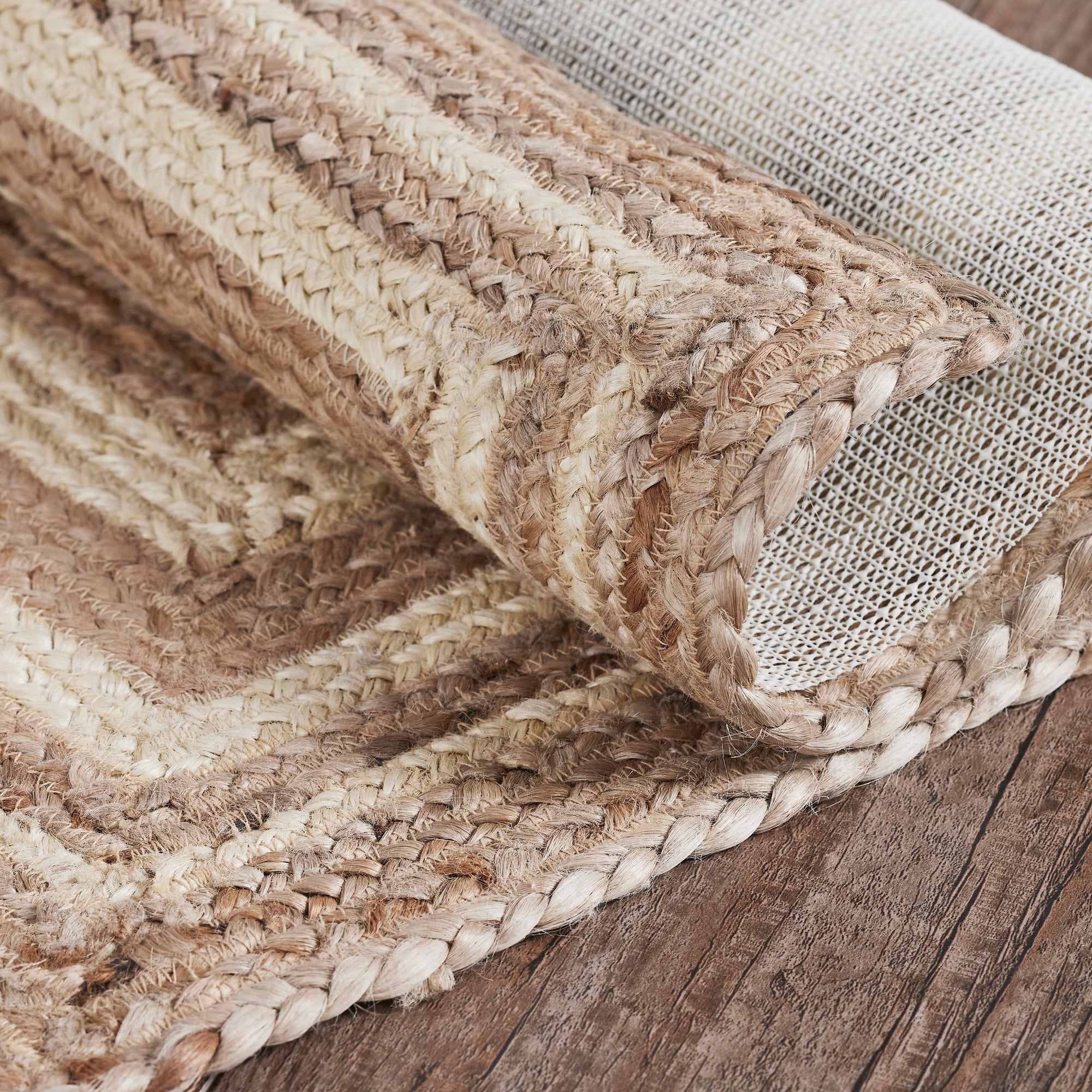 Natural & Creme Jute Braided Rugs Rect with Rug Pads VHC Brands