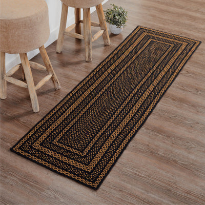 Black & Tan Jute Braided Rug/Runner Rect. with Rug Pad 2'x6.5' VHC Brands