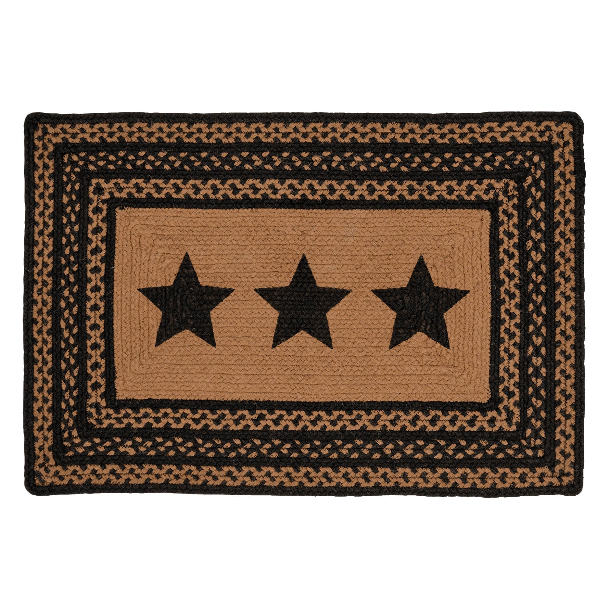 Farmhouse Jute Braided Rug Rect. Stencil Stars with Rug Pad 20"x30" VHC Brands
