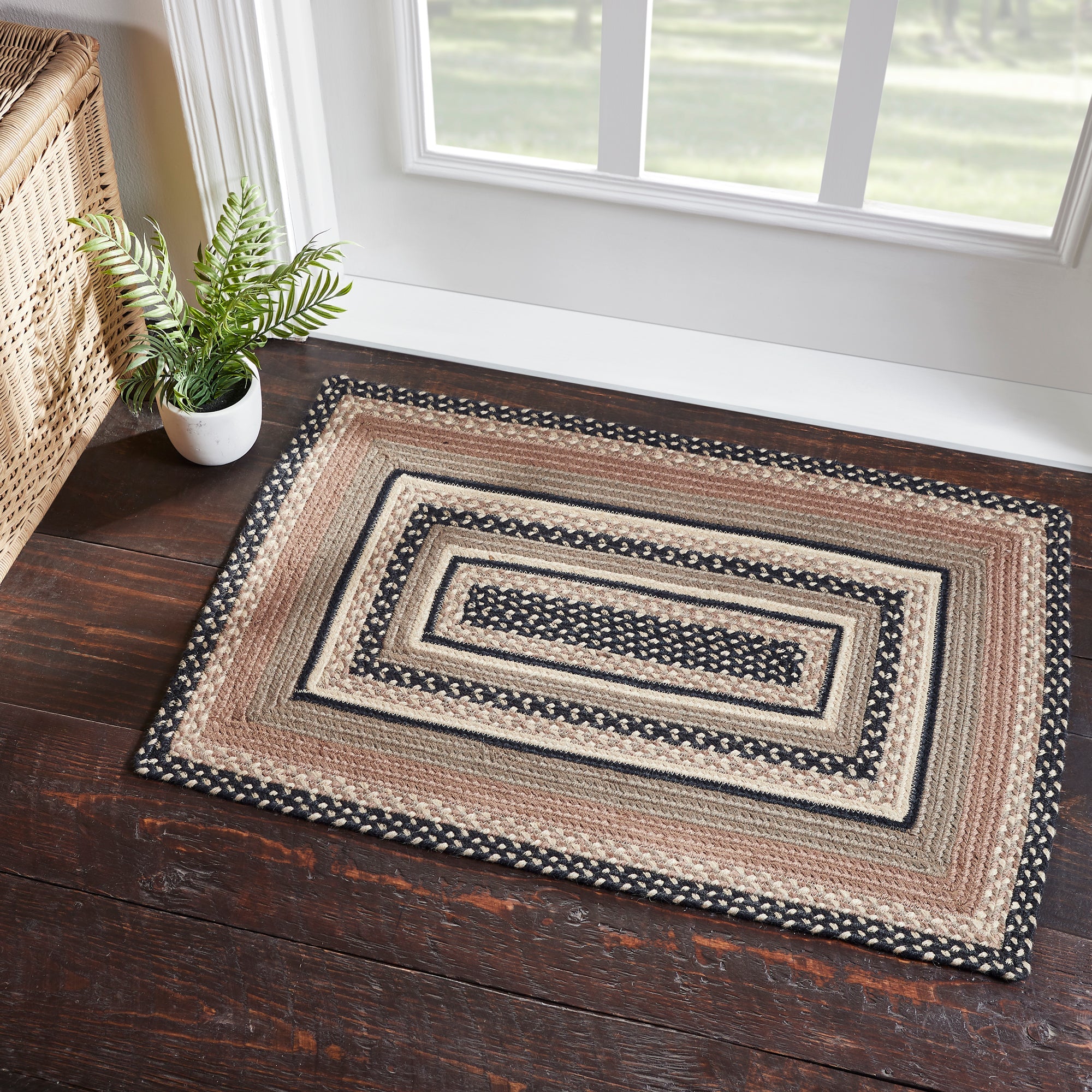 Sawyer Mill Charcoal Creme Jute Braided Rug Rect w/ Pad 2'x3' VHC Brands