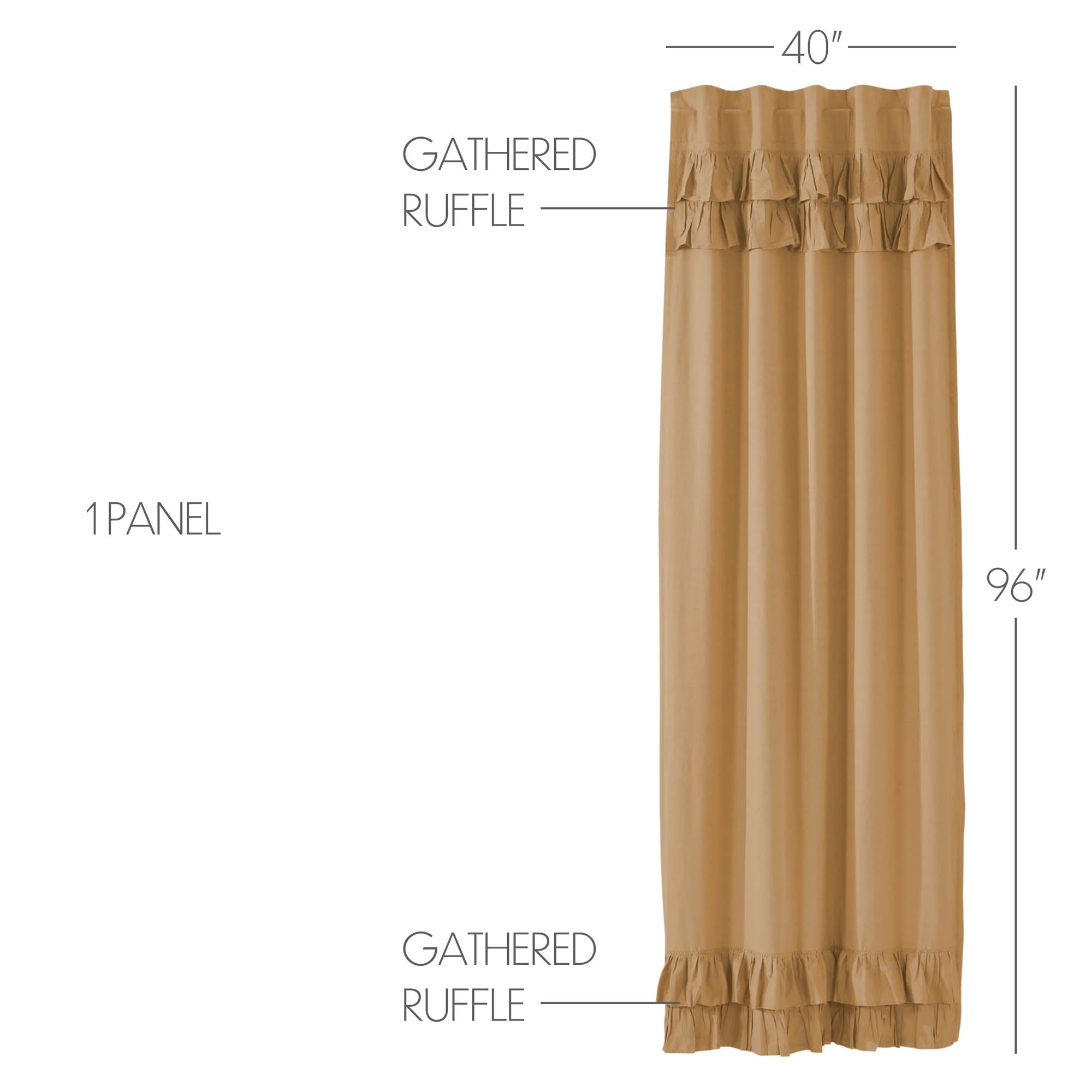Simple Life Flax Khaki Ruffled Panel Curtain 96"x40" VHC Brands