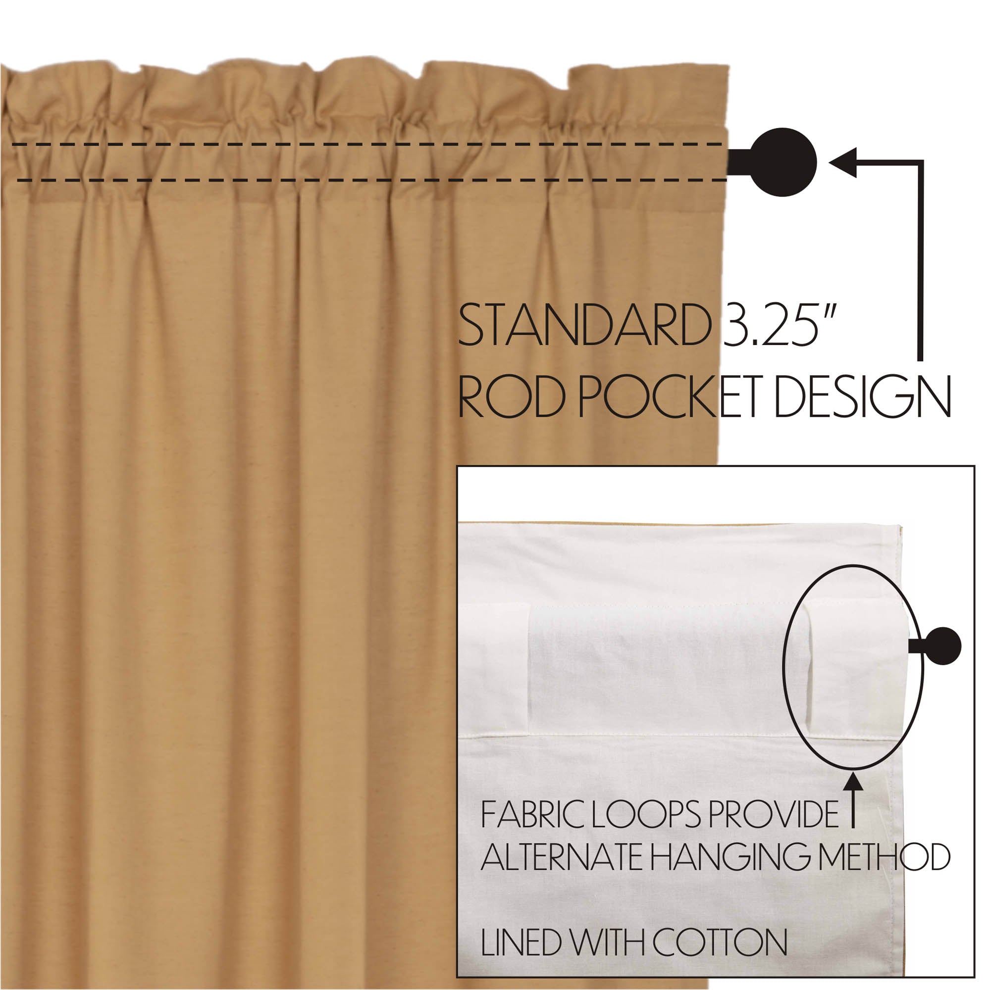 Simple Life Flax Khaki Ruffled Panel Curtain 96"x40" VHC Brands