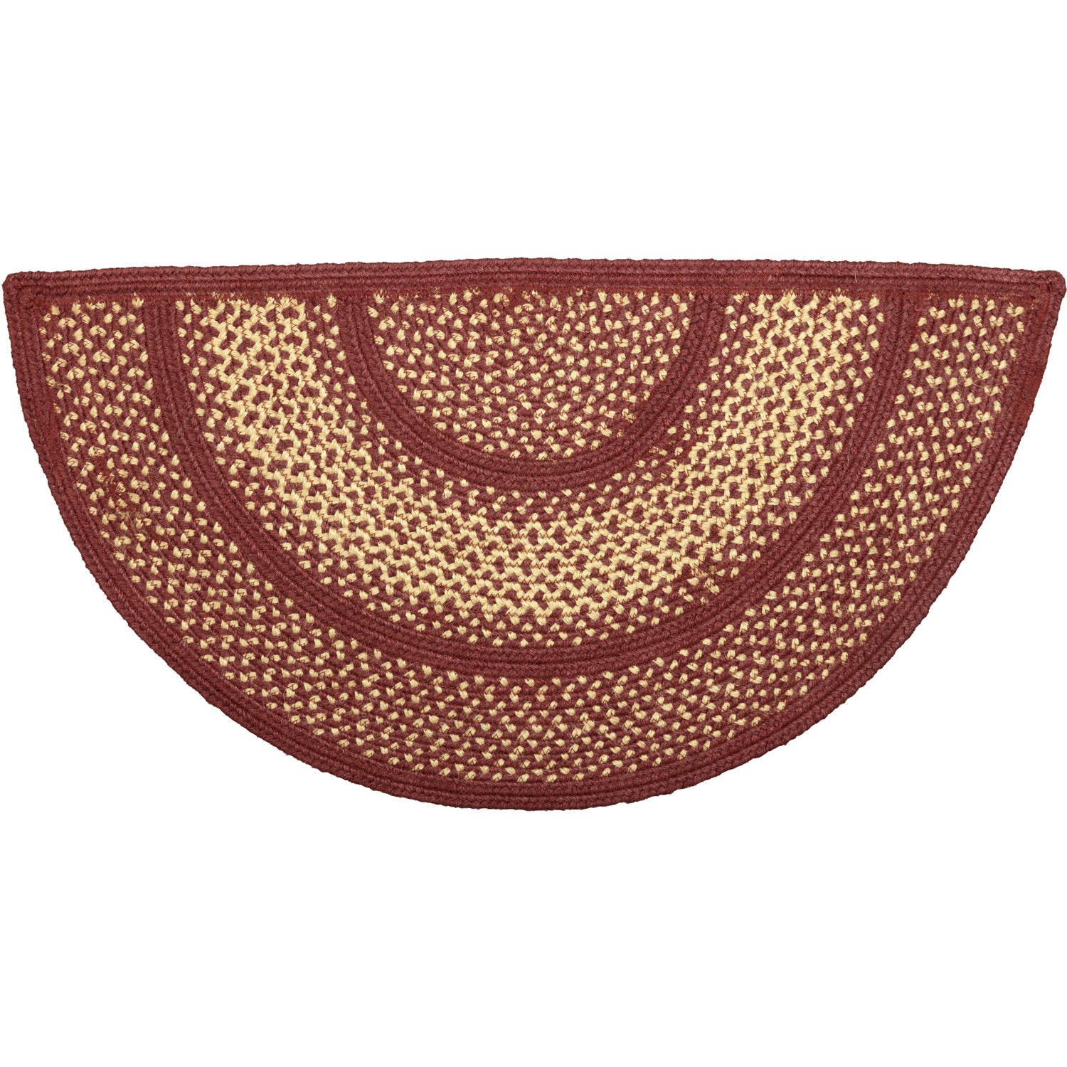 Burgundy Red Primitive Jute Braided Rug Half Circle 16.5"x33" with Rug Pad VHC Brands