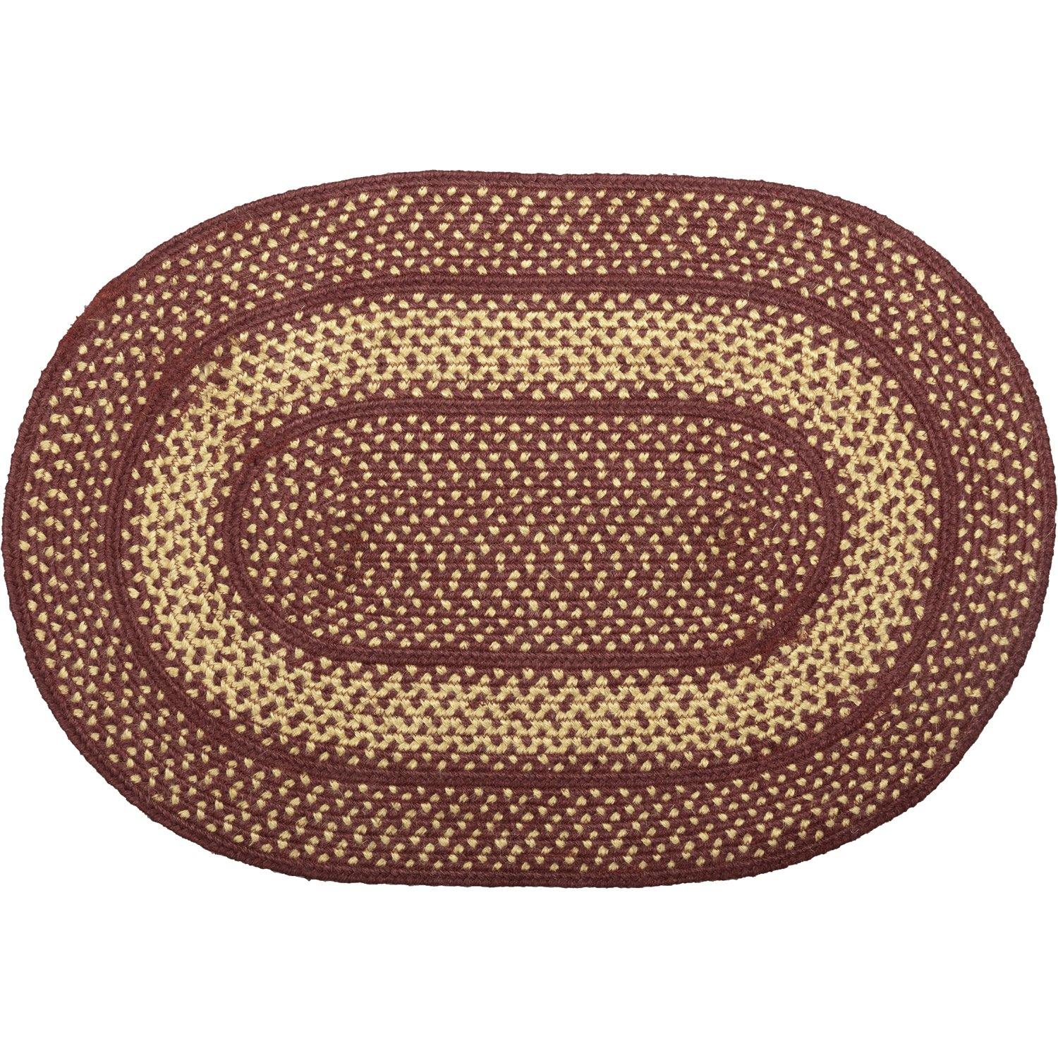 Burgundy Red Primitive Jute Braided Rug Oval 20"x30" with Rug Pad VHC Brands - The Fox Decor