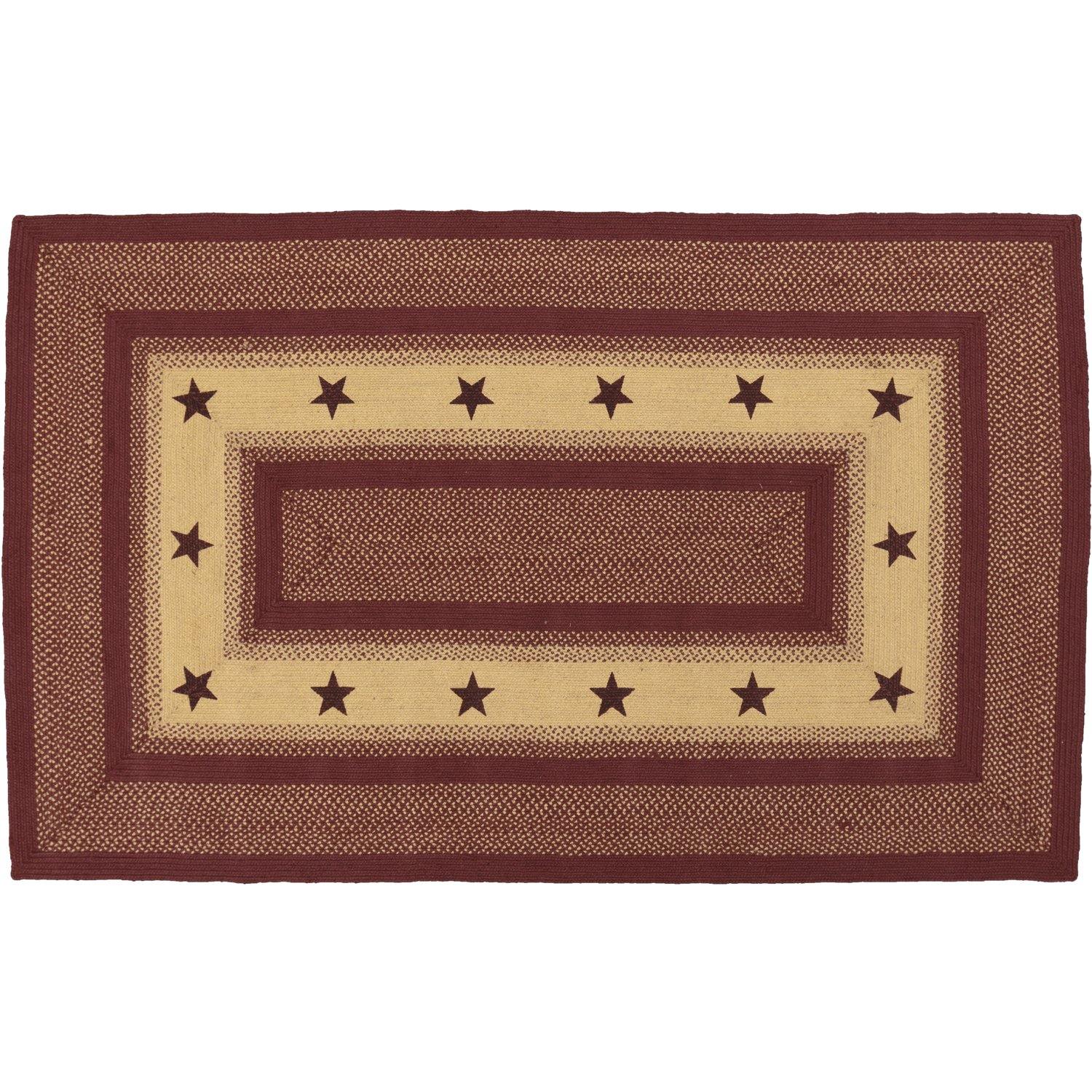 Burgundy Red Primitive Jute Braided Rug Rect Stencil Stars 5'x8' with Rug Pad VHC Brands - The Fox Decor