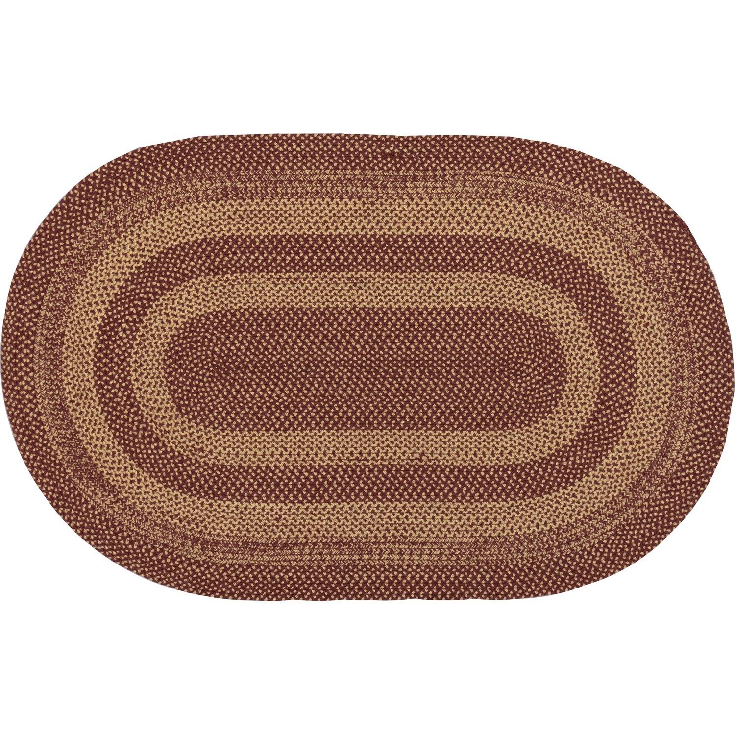 Burgundy Tan Jute Braided Rug Oval 3'x5' with Rug Pad VHC Brands - The Fox Decor