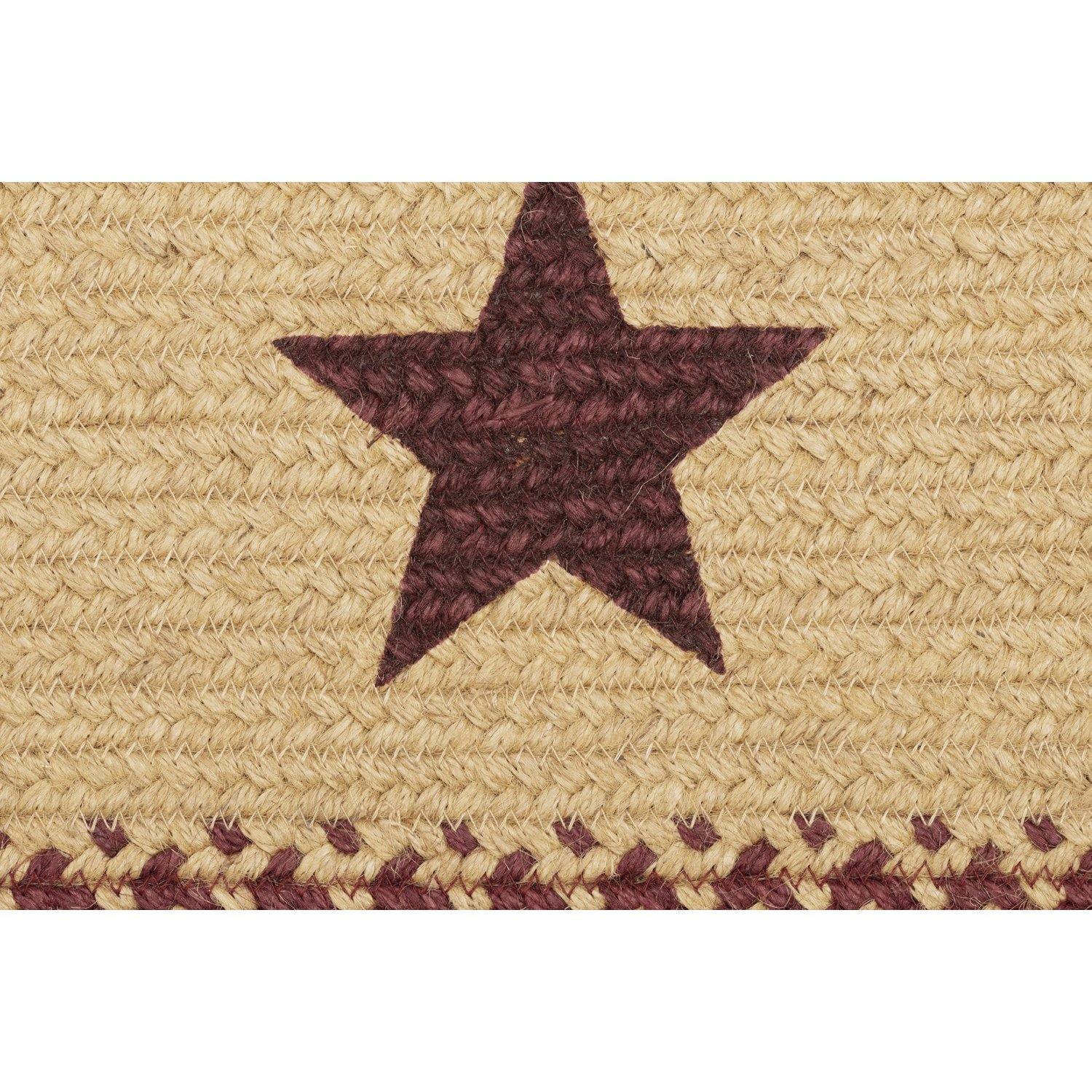 Burgundy Red Primitive Jute Braided Rug Rect Stencil Stars 20"x30" with Rug Pad VHC Brands - The Fox Decor