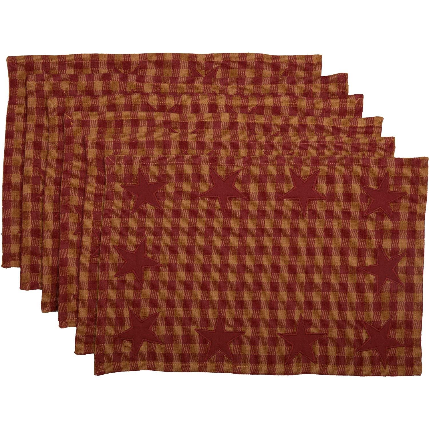 Burgundy Star Placemat Set of 6 VHC Brands - The Fox Decor