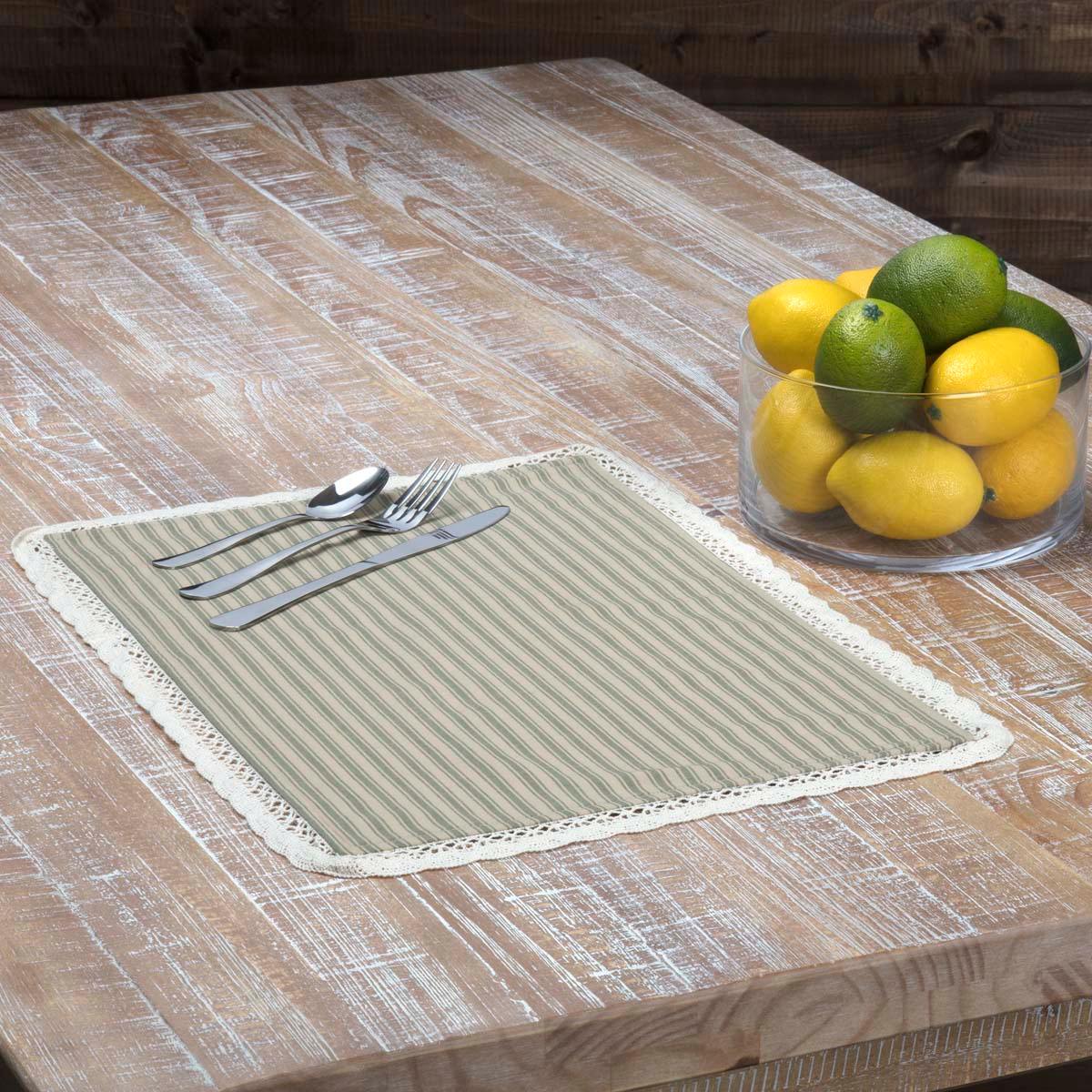 Kendra Stripe Green Placemat Set of 6 VHC Brands - The Fox Decor