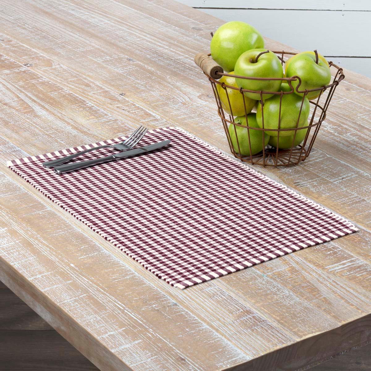 Tara Burgundy Ribbed Placemat Set of 6 VHC Brands - The Fox Decor