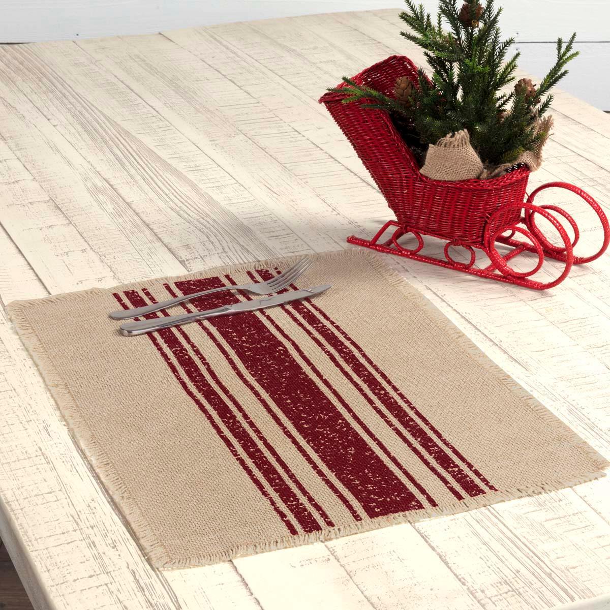 Vintage Burlap Stripe Red Placemat Set of 6 VHC Brands - The Fox Decor