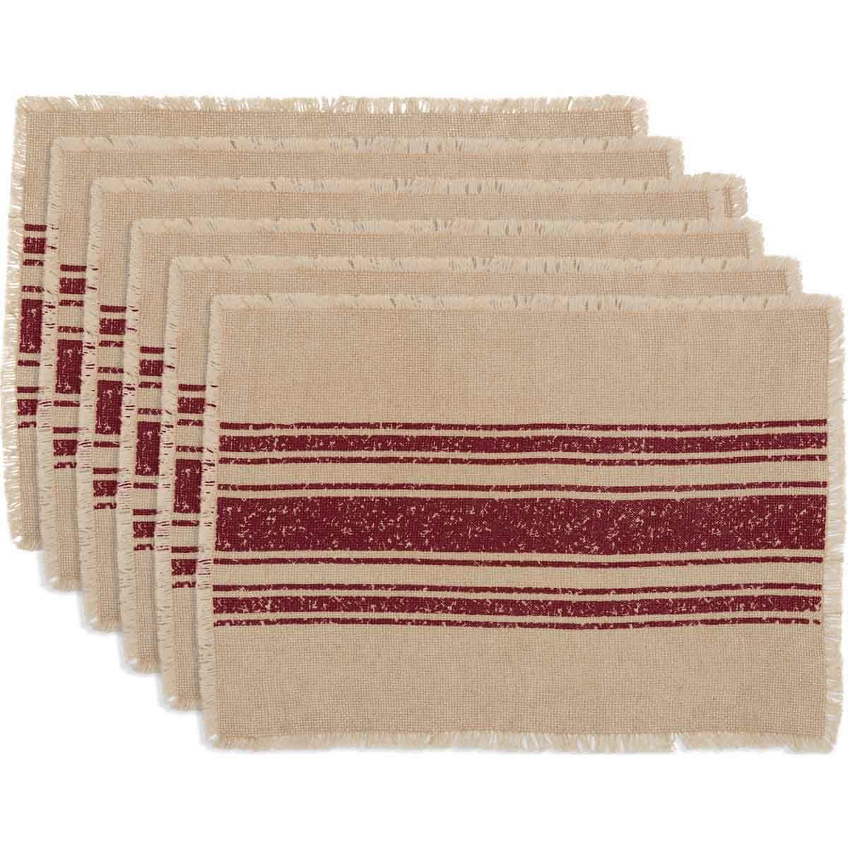 Vintage Burlap Stripe Red Placemat Set of 6 VHC Brands - The Fox Decor