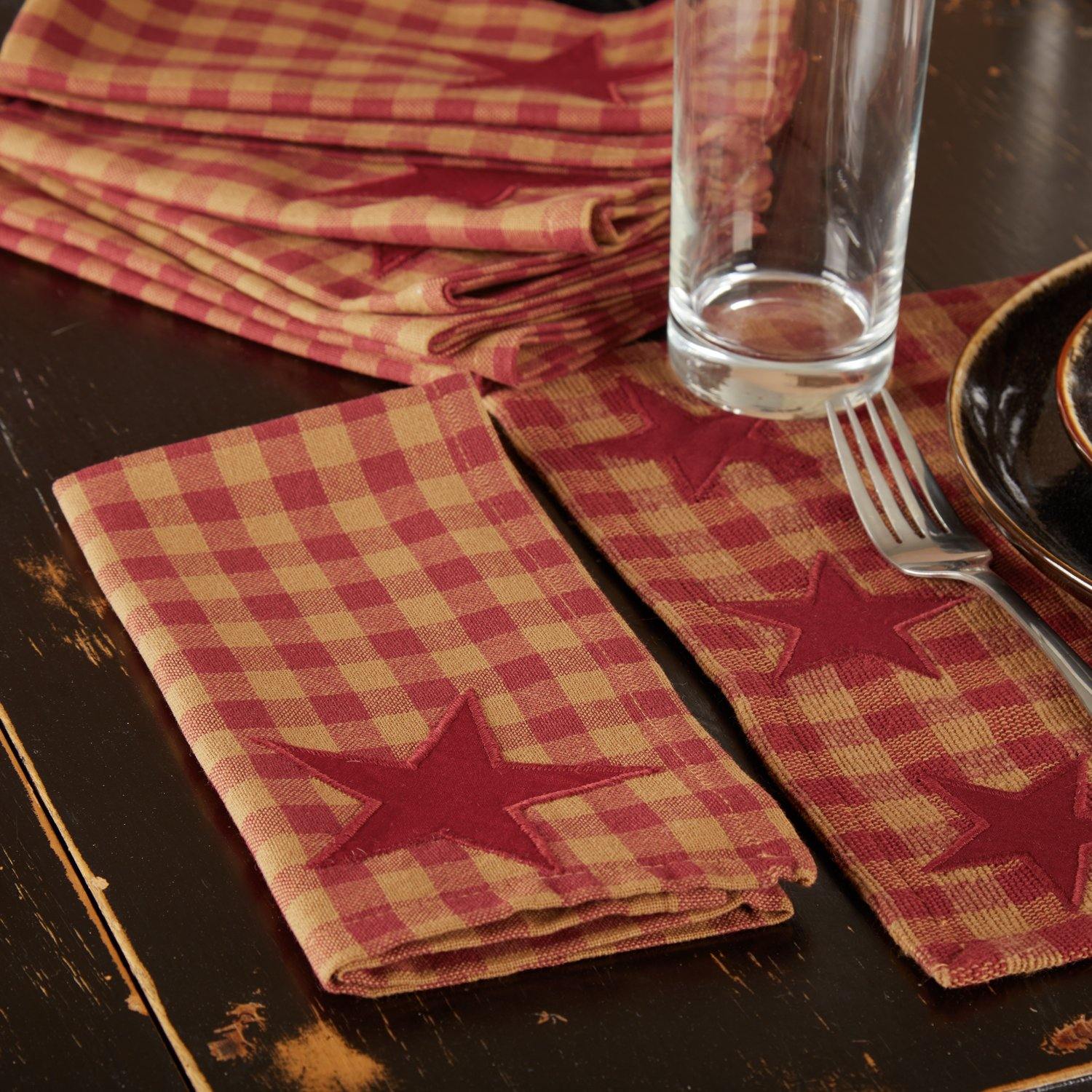 Burgundy Star Napkin Set of 6 VHC Brands - The Fox Decor