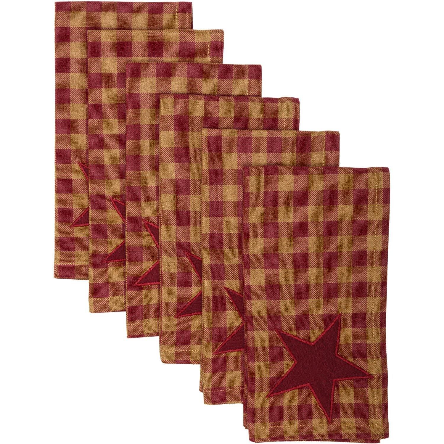 Burgundy Star Napkin Set of 6 VHC Brands - The Fox Decor