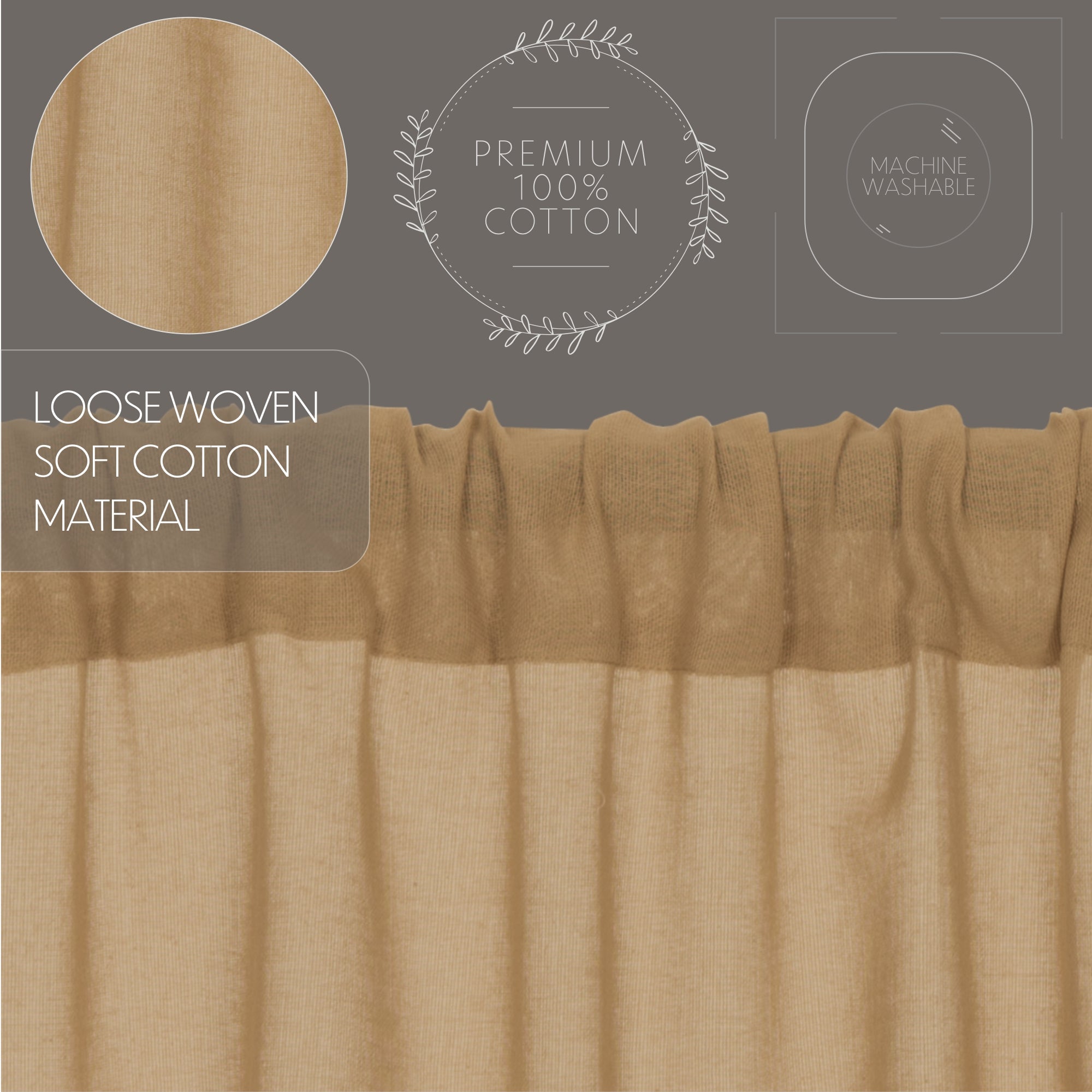 Tobacco Cloth Khaki Panel Curtain 96"x40" VHC Brands